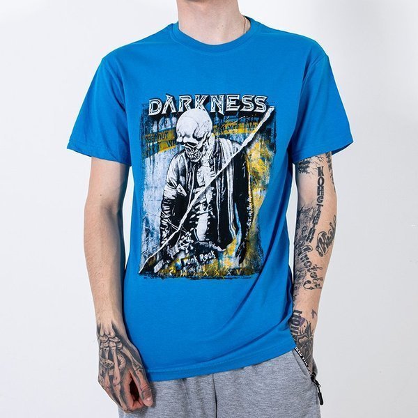 Blau bedrucktes Baumwoll-T-Shirt für Herren - Kleidung