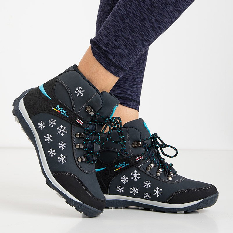 Marineblaue Flockenstiefel für Damen mit Schneeflocken - Schuhe - blau