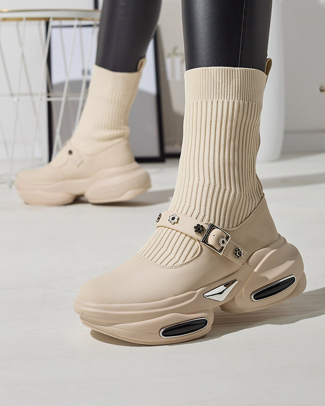 Beige Damen-Sportstiefel mit Schaft a'la sock Folden- Footwear