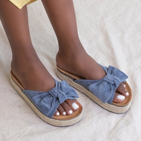 Blaue Damenhausschuhe mit Schleife Martyna - Footwear