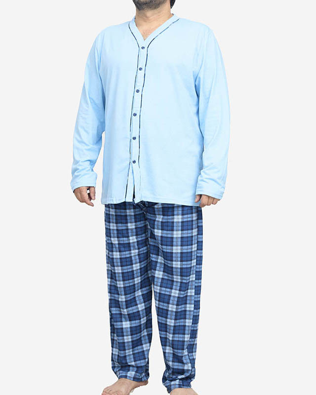 Blauer Herren-Schlafanzug mit Knöpfen - Kleidung