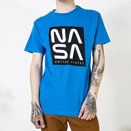Blaues Baumwoll-T-Shirt für Herren mit der Aufschrift - Kleidung