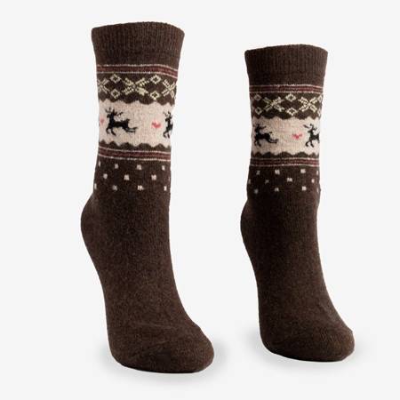 Braune Damensocken mit Rentier 3 / Pack - Socken