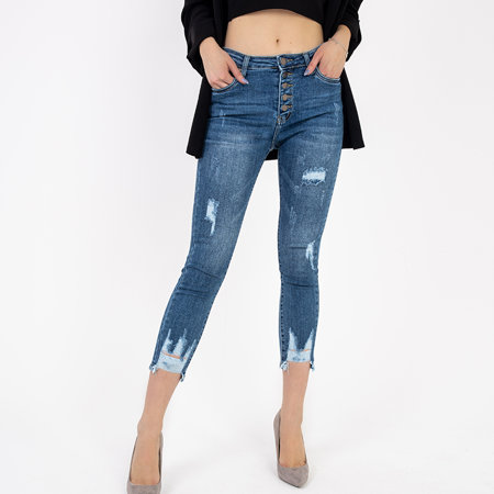 Damen-Jeans mit hohem Bund blau - Kleidung