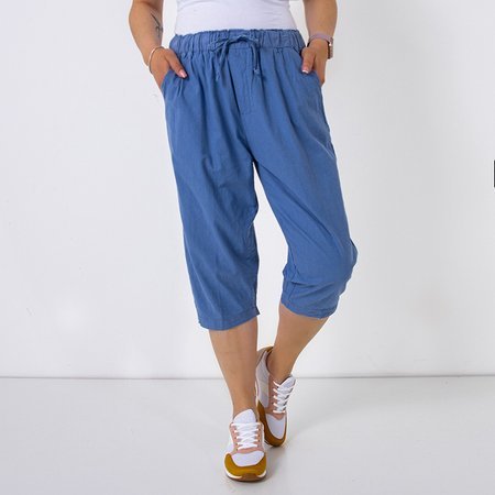 Damenblaue Shorts in 3/4 Länge mit Taschen - Kleidung