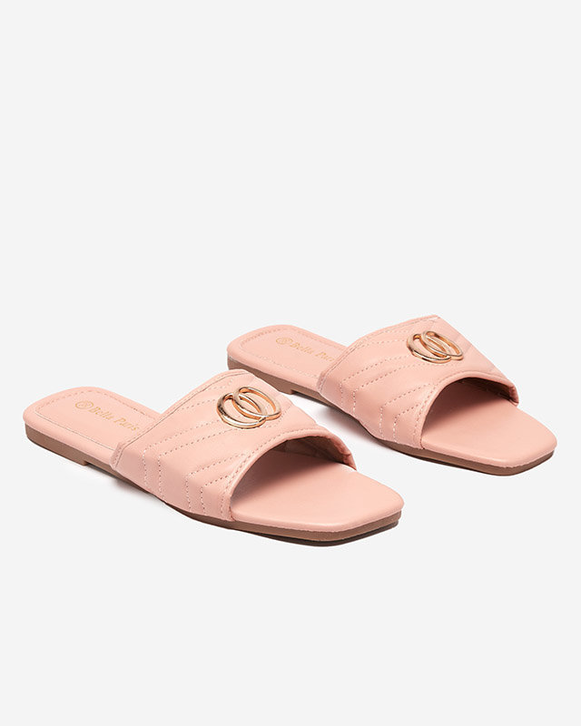 Damenhausschuhe aus rosa Öko-Leder mit goldener Daliso-Verzierung - Schuhe