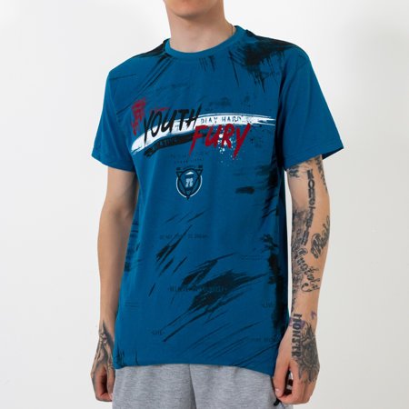 Dunkelblaues Baumwoll-T-Shirt für Herren mit Aufdruck - Kleidung