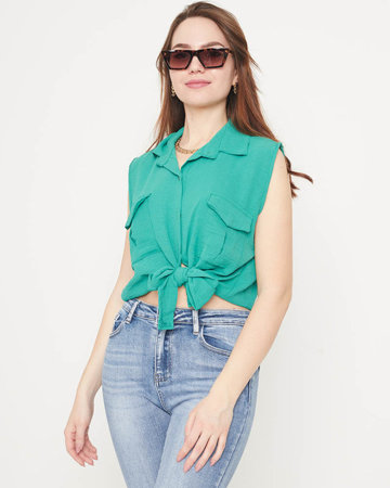 Dunkelgrüne Crop-Top-Bluse mit Knöpfen - Kleidung