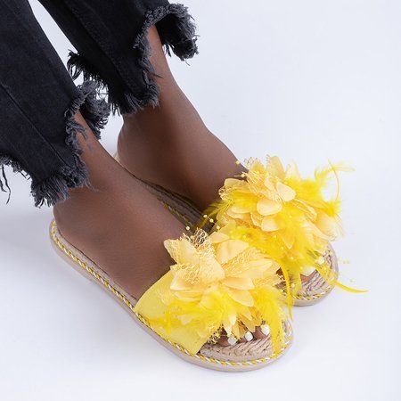Gelbe Damenhausschuhe mit Blume Massima - Schuhe