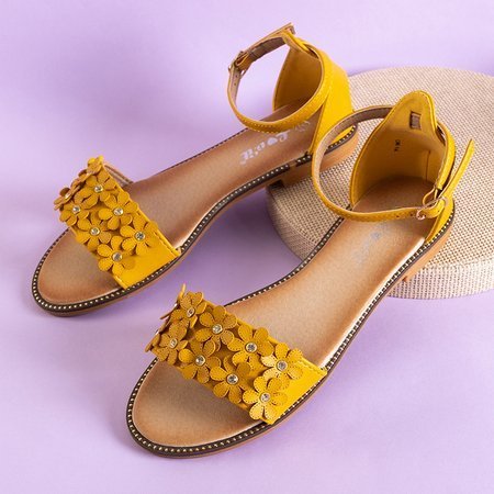 Gelbe Damensandalen mit Blumen Rafana - Schuhe
