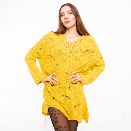 Gelber langer durchbrochener Pullover für Damen - Kleidung