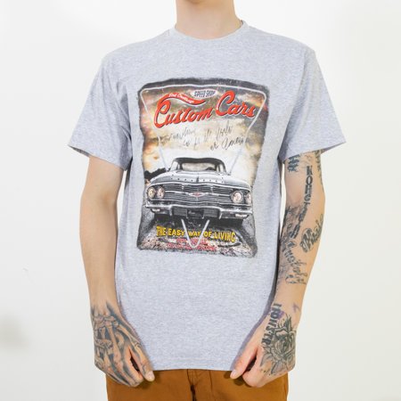 Graues Baumwoll-Herren-T-Shirt mit Auto-Print - Kleidung