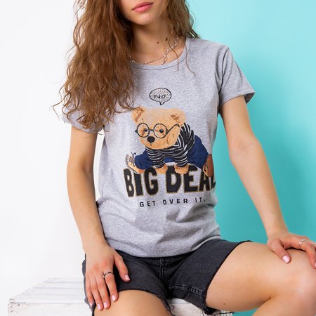 Graues Baumwoll-T-Shirt für Frauen mit Aufdruck - Kleidung