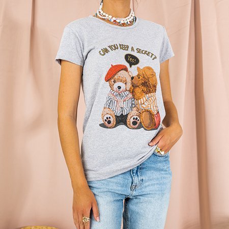 Graues Damen-T-Shirt mit dekorativem Druck - Bekleidung