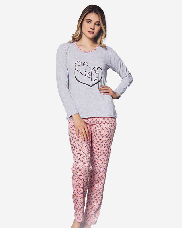 Gray Pink Christmas Women's 2-Piece Printed Pajamas - Clothing