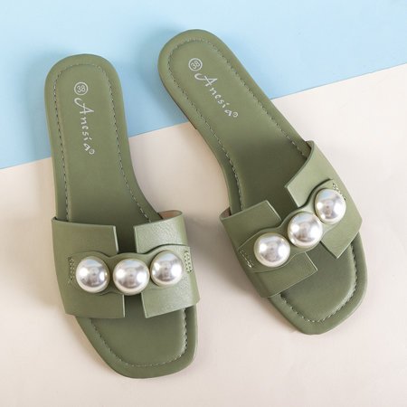 Grüne Frauenschuhe mit Perlen Teonilla - Schuhe