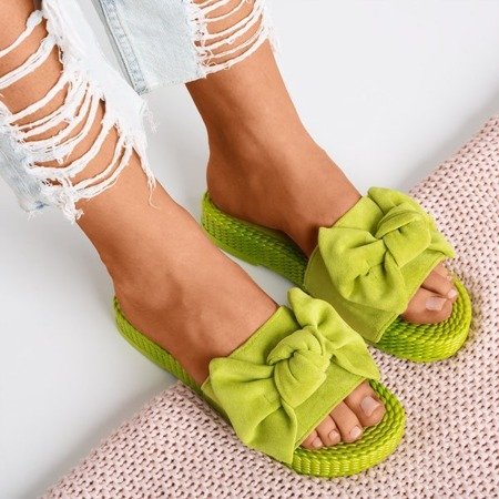 Grüne Hausschuhe mit Schleife Sabella - Schuhe