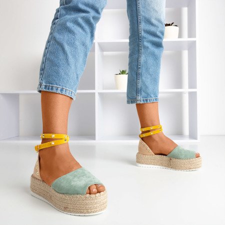 Grüne und beige Damensandalen a'la espadrilles Irimida- Footwear 1