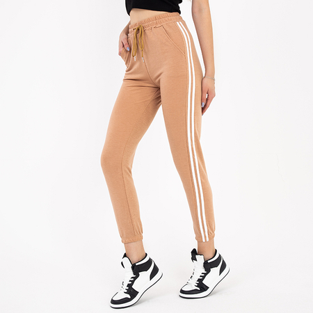 Hellbraune Damen-Jogginghose mit Streifen - Kleidung