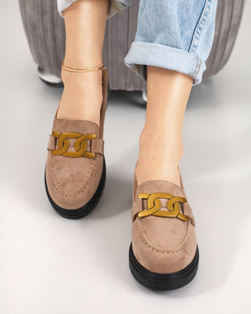 Hellbraune Damenschuhe mit goldener Verzierung Mubissa - Schuhe