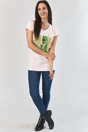 Hellrosa bedrucktes Damen-T-Shirt - Kleidung