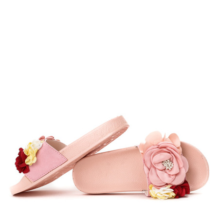 Jedinna rosa Hausschuhe mit dekorativen Blumen - Schuhe