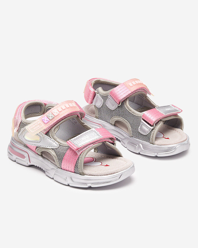 Kindersandalen in Silber und Rosa mit Klettverschluss Mepoti - Footwear
