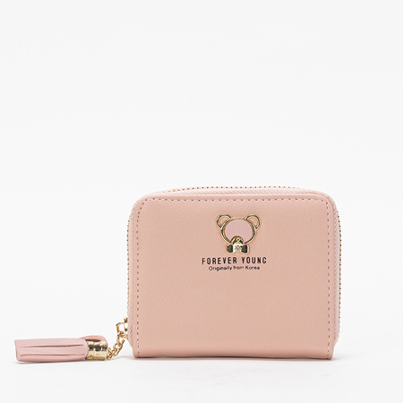 Kleine rosa Damenbrieftasche mit Teddybär und Schlüsselring - Accessoires