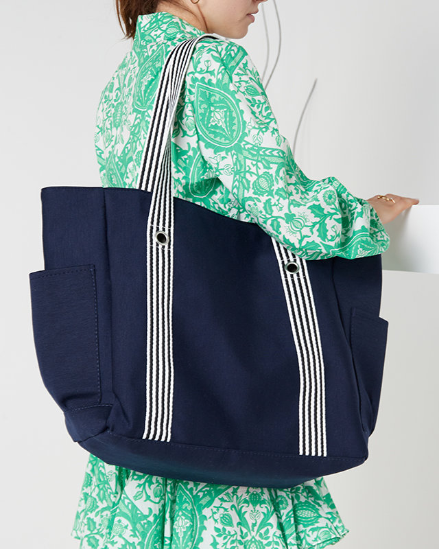 Marineblaue Damen-Strandtasche mit Seitentaschen - Accessoires