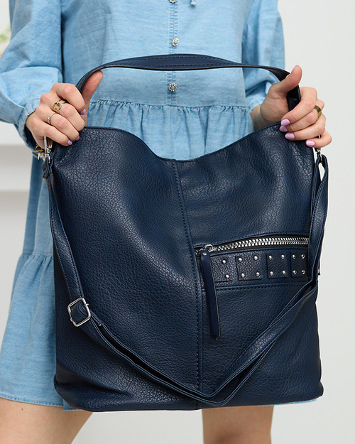 Marineblauer Damen-Shopper mit Strasssteinen - Accessoires