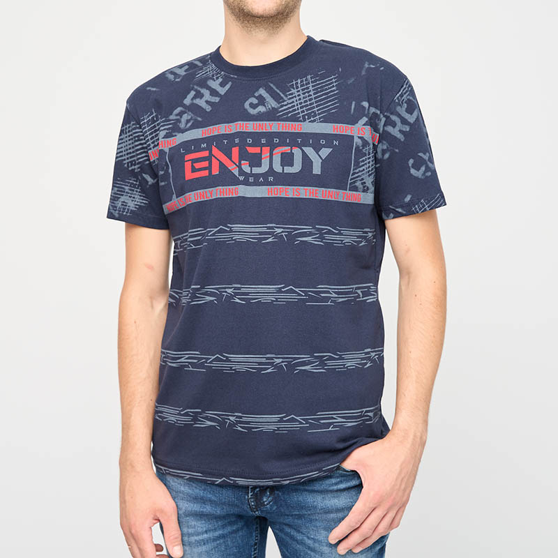 Marineblaues Herren-T-Shirt mit der Aufschrift ENJOY- Clothes