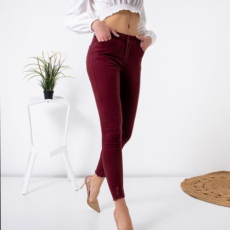 Maroon Damen-Skinny-Hose mit Abrieb - Kleidung