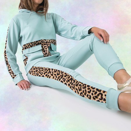 Mint Damen Sweatshirt Set mit Leopardenmuster - Kleidung