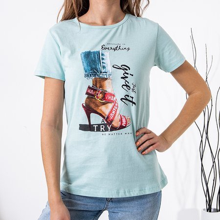 Minze Damen Baumwolle T-Shirt mit Print - Kleidung