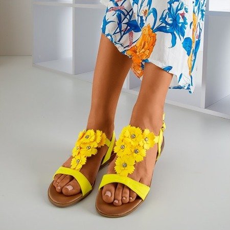 Neongelbe Damensandalen mit Blumen Madlen - Footwear