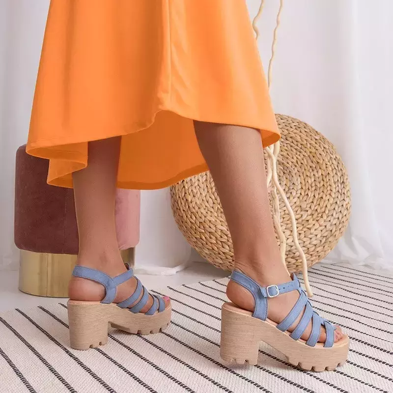 OUTLET Blaue Damensandalen mit hohen Absätzen Tamianka - Schuhe