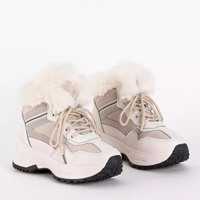 OUTLET Damen Schneestiefel aus Ökoleder creme Qert- Footwear