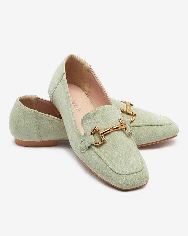 OUTLET Grüne Damenmokassins mit goldener Verzierung Miredo - Schuhe