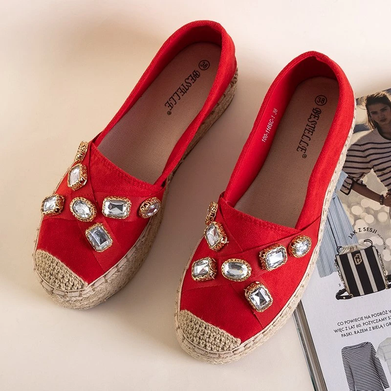 OUTLET Rote Damen-Espadrilles mit Erilla-Kristallen - Schuhe