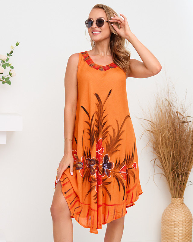 Orange gemusterter Damenumhang mit Blumenkleid - Kleidung