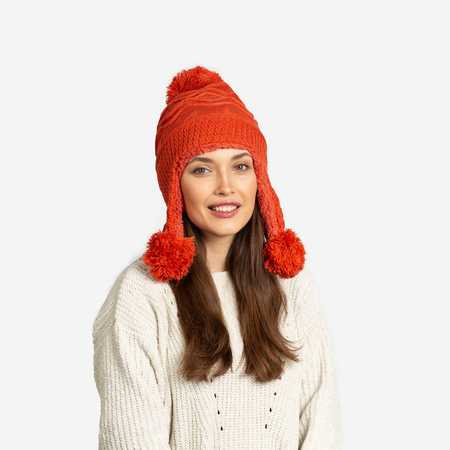 Orangefarbene Damen-Isoliermütze mit Pompons - Accessoires