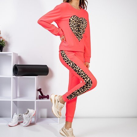 Orangefarbenes Sport-Set für Frauen mit Einsätzen mit Leopardenmuster - Kleidung