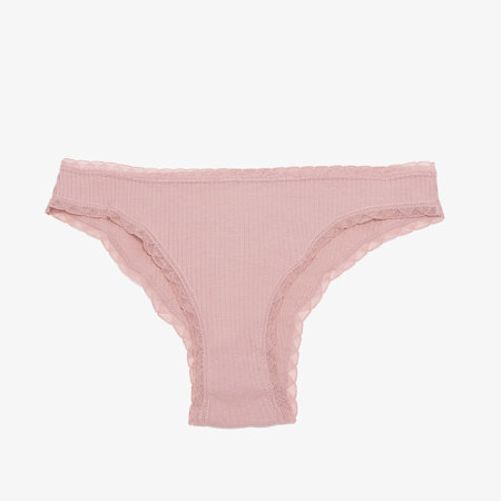 Pinker Damenslip mit Streifen mit dekorativer Spitze - Unterwäsche