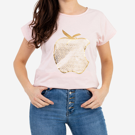 Rosafarbenes Damen-T-Shirt mit Golddruck - Kleidung