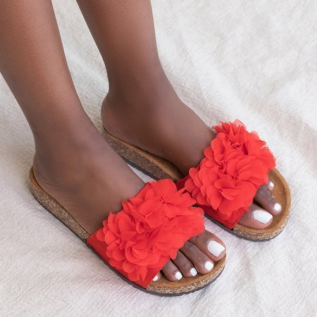 Rote Damen Flip-Flops mit Blumen Alina - Schuhe