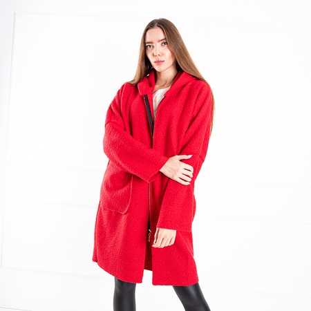 Rote Damenjacke - Mantel mit Kapuze - Kleidung