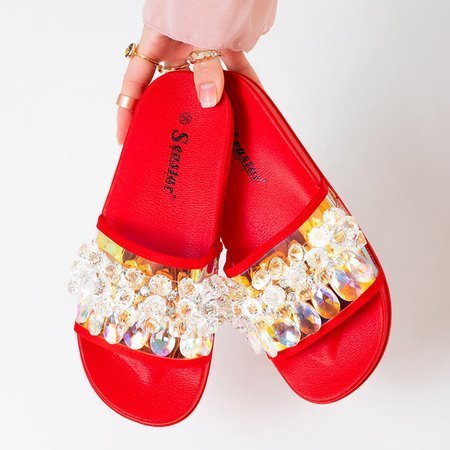 Rote Damenpantoffeln mit Halpasi-Steinen - Schuhe