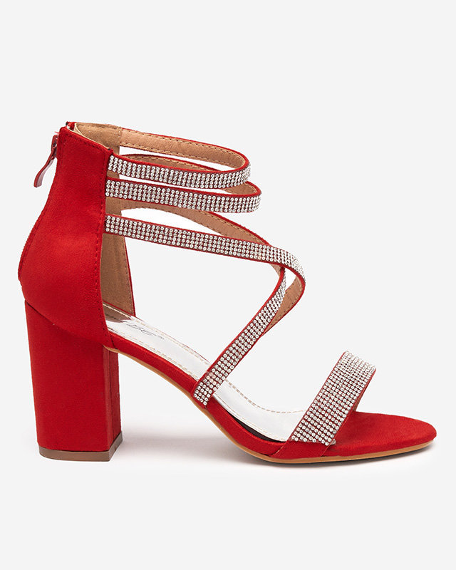 Rote Damensandalen auf einem Pfosten mit Strassstreifen Nitorsi - Footwear