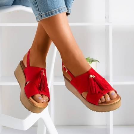 Rote Indinara-Plateausandalen mit Fransen für Damen - Schuhe