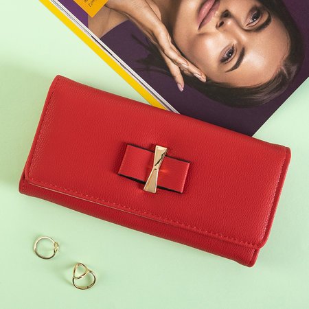Rotes großes Damenportemonnaie mit Schleife - Portemonnaie